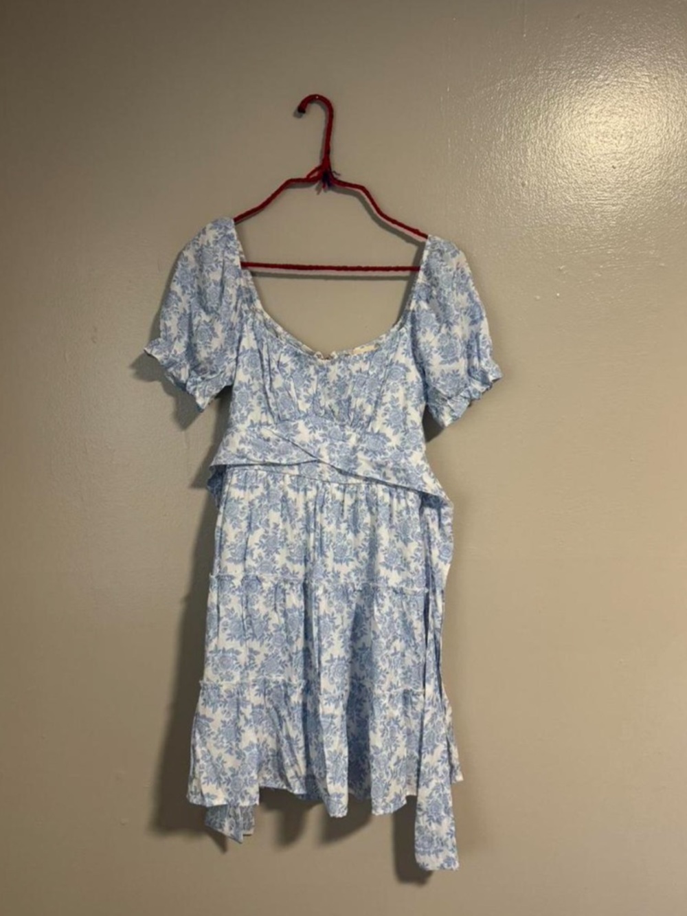 Altar'd State floral spring cottage Light Blue Floral Puff Sleeve Mini Dress S